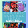 3 Homeschool Resource Co. holiday-themed felt craft ideas for kids, including fun felt busy box projects and holiday decorations.