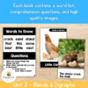 3 Educational homeschool resource featuring word lists, comprehension questions, and images of chicks and eggs for early learning.