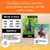3 Educational image showing bat-themed book and flashcards for homeschooling, with text about word lists and comprehension questions.