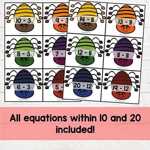 3 Spider Subtraction Math Center Game for Subtraction Fact Practice