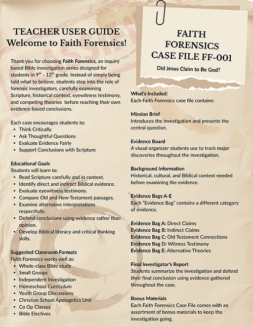 3 Faith Forensics Case FF-001: Did Jesus Claim to Be God | High School Bible Investigation | PDF Download