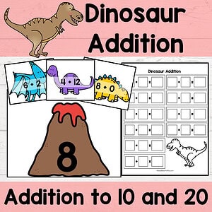 Dinosaur Volcano Addition Within 20 Math Game Center