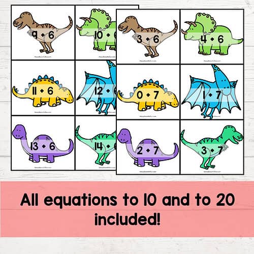 35 Dinosaur Volcano Addition Within 20 Math Game Center