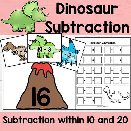 Dinosaur Volcano Subtraction Within 20 Math Game Center