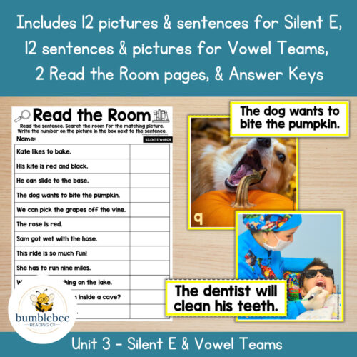 4 Decodable Read the Room & Centers Silent E CVCE & Vowel Teams Phonics