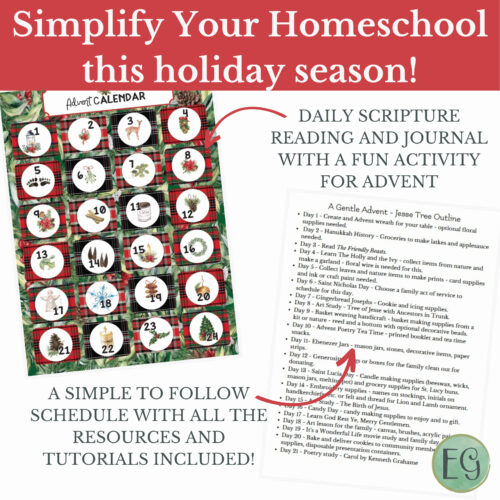 6 Homeschool Resource Co. holiday season schedule with Advent calendar, daily scripture, and activities for homeschooling families.