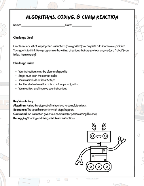 6 STEM CHALLENGE Algorithms and Chain Reaction Coding Challenge | 3rd-8th Grade | Low Prep