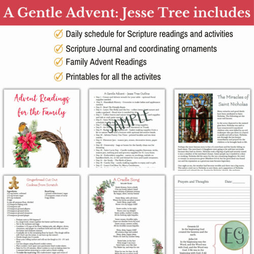 8 Jesse Tree Advent activity for homeschool with scripture readings, ornaments, and printable resources.