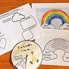 Homeschool Resource Co. Prayer Activity Children’s religious educational materials featuring The Lord’s Prayer circle diagram, rainbow artwork, and worksheets for Bible study and memorization.