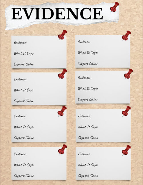 9 Homeschool Resource Co. image showing evidence notes with support claims for educational purposes.