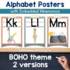 AlphabetPostersCover2 Alphabet posters featuring letters K, L, M with embedded mnemonics for homeschooling.