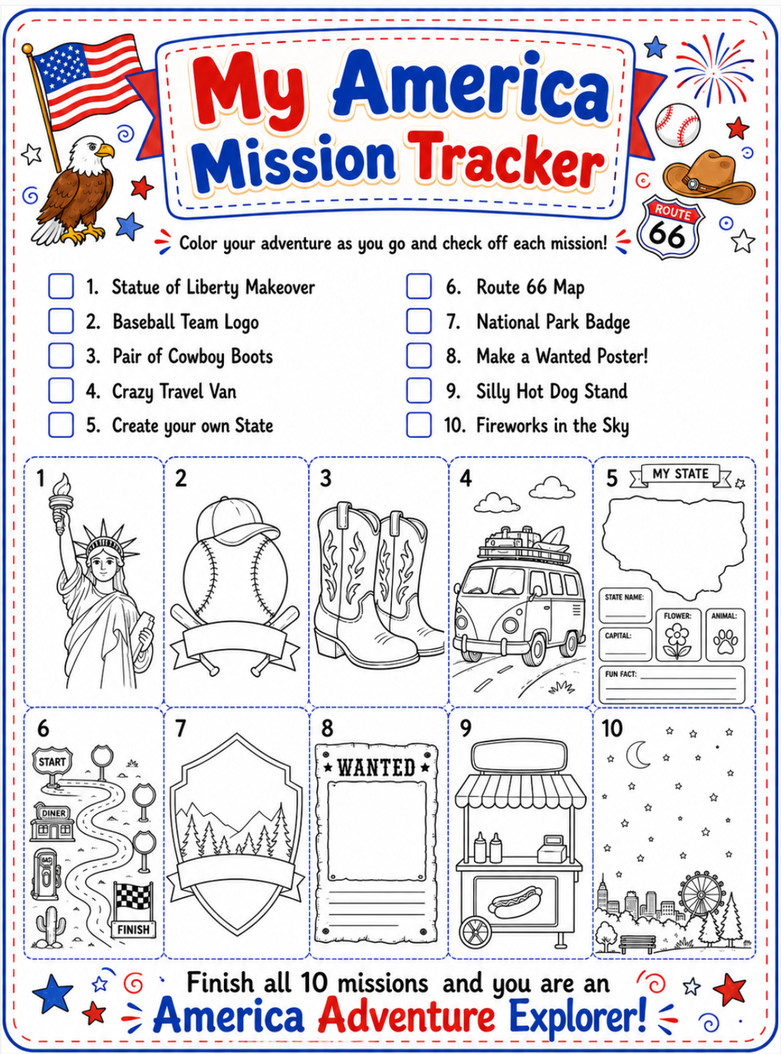 America Art Activity Book for Kids Ages 4-8 | Printable America ...
