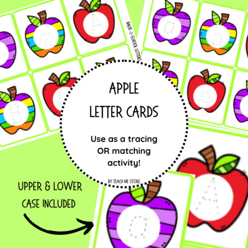 Apple letter cards for tracing and matching activity, with upper and lower case letters included teaching resources.