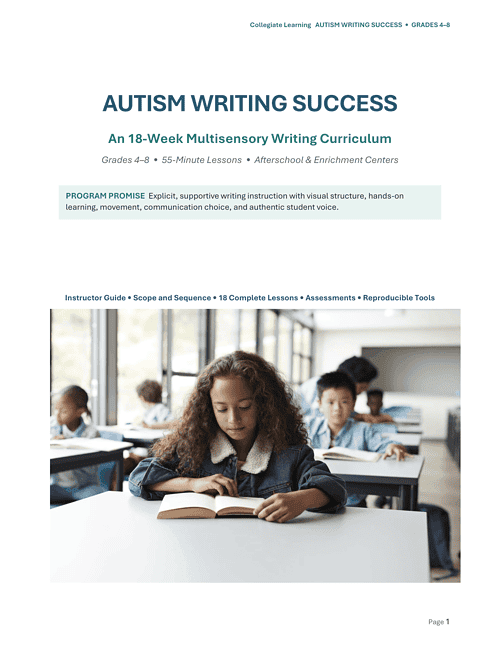 Autism Writing Success_ An 18-Week Multisensory Writing Curriculum, Grades 4–8 Cover Autism Writing Success: An 18-Week Multisensory Writing Curriculum