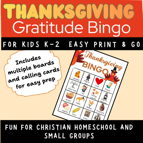 Bingo Cover 1 Thanksgiving Gratitude Bingo for Kids K-2 - easy print and go, includes multiple boards and calling cards for quick prep.
