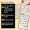 Bingo Cover 2 Homeschool Resource Co. Thanksgiving bingo set featuring 10 unique bingo boards, 40 calling cards, 24 bingo tokens, and instructional ideas for K-2 at home.