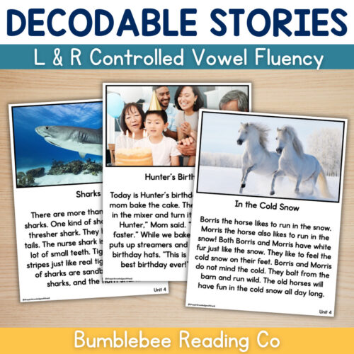 Educational story cards featuring animals and family activities for homeschool learning.