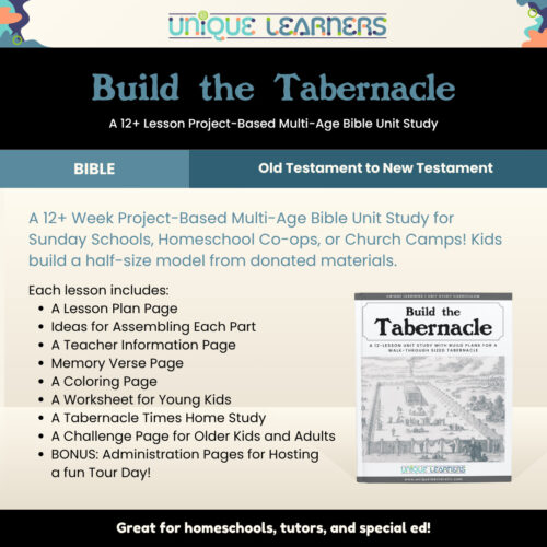 Build the Tabernacle Bible lesson project for homeschool and church groups, including lesson plan, memory verse, coloring page, and more.