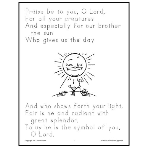 Illustration of a smiling sun with outstretched rays, holding hands with children, and a Bible verse-style text above and below.