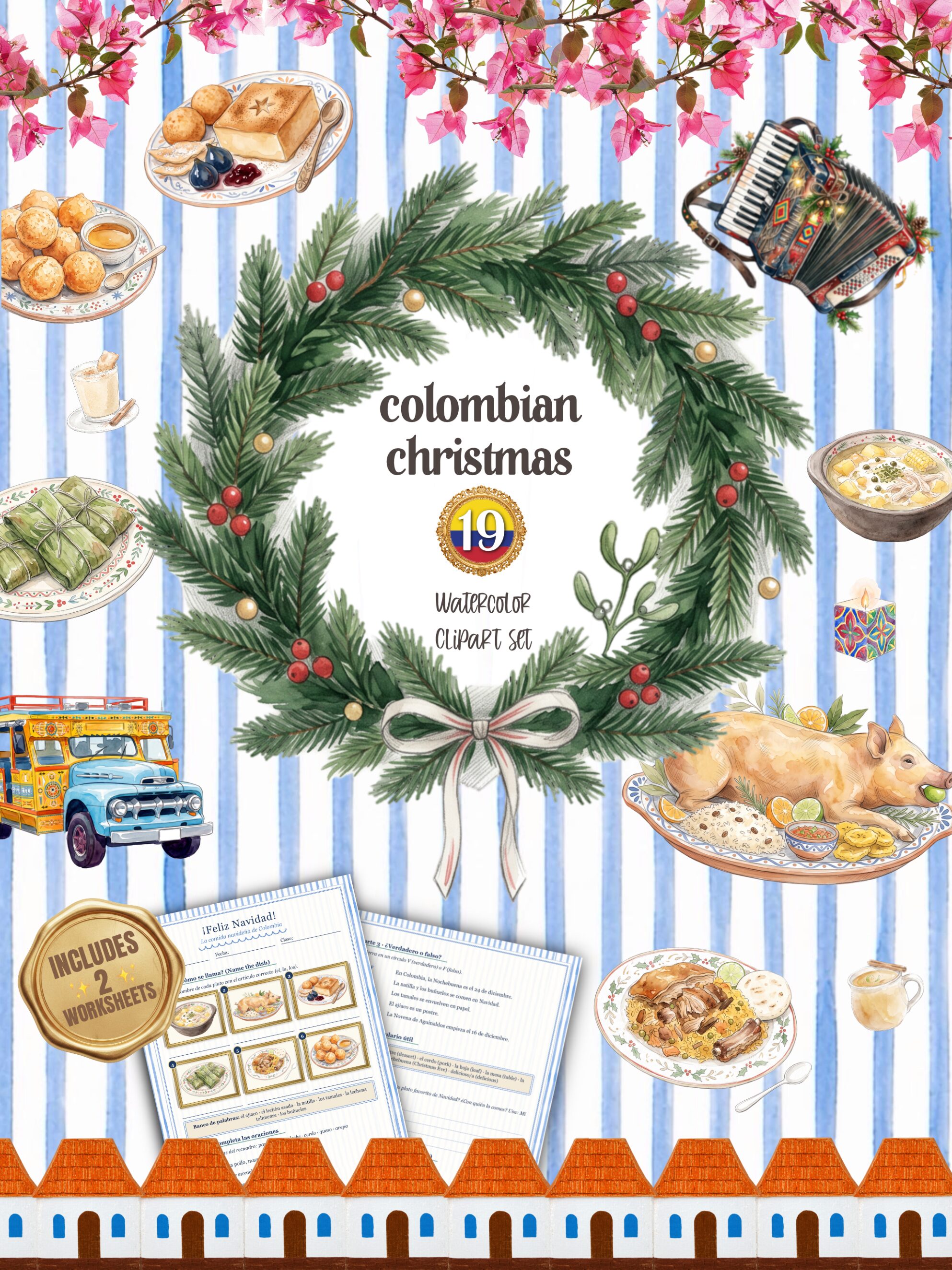 Colombian Christmas Food | 3rd-12th Worksheet | Spanish | Teacher & Sub Guide