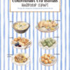 Colombian Christmas Watercolor Clipart Watercolor clipart of Colombian Christmas dishes including ajiaco soup, roasted chicken, tamales, buñuelos, and more, on a striped blue background.
