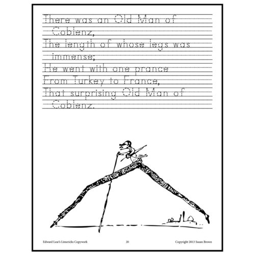 Illustration of a whimsical old man figure on a mountain with lines of text above, from Homeschool Resource Co.