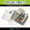 Escape Room_Product_Overview TITLE Homeschool Resource Co. kit with collage pages, colorful word cards and grid worksheets for educational language practice.