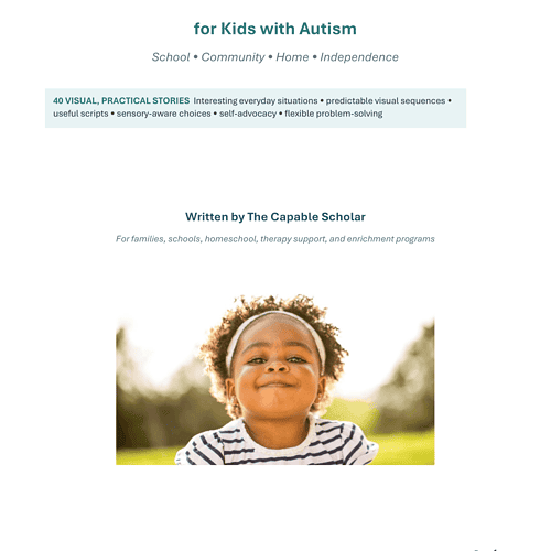 Everyday Social Stories for Kids with Autism Smiling young child with autism outdoors, representing inclusive homeschooling and social stories for children with autism.