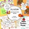 Fall/autumn learning and crafts bundle cover featuring colorful autumn leaves, pumpkins, apples, and printable activity cards for homeschool planning and hands-on learning.