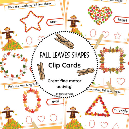Fall shapes clip TPT Fall leaves shapes clip cards for homeschooling with shapes like star, heart, oval, triangle and matching activities featuring autumn leaves and clothespin props.