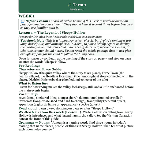 Educational image from Homeschool Resource Co. showing a lesson plan and reading activities for homeschool students.