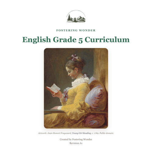English Grade 5 Curriculum Cover Cover of English Grade 5 Curriculum by Homeschool Resource Co. featuring a young girl reading a book, painting style.