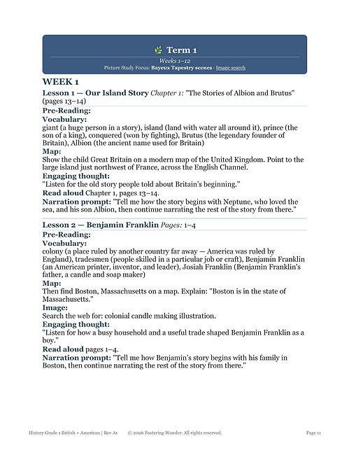 Homeschool Resource Co. - The Island Story Educational image from Homeschool Resource Co. featuring a map and lesson plan for The Island Story chapter 1.