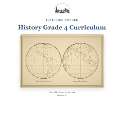 History Grade 4 Curriculum Cover Cover of History Grade 4 Curriculum featuring world maps and educational branding for homeschooling resources.