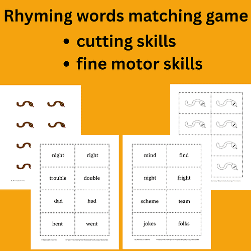 Halloween Scare thumbnails (2) Rhyming words matching game; cutting skills, fine motor skills