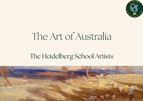 Heidelberg School Cover Landscape (297 x 210 mm) Book cover titled 'The Art of Australia' by The Heidelberg School Artists, featuring an impressionist landscape painting of Australian scenery.