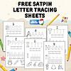 SATPIN Letter Tracing Sheets Free homeschool satpin letter tracing sheets for early learners, featuring uppercase and lowercase letters with fun illustrations.