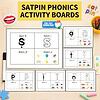 SAPTIN Phonics Activity Boards Satpin phonics activity boards for early reading and phonics practice, featuring letter sounds, tracing, writing, and circle activities for preschool learners.