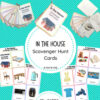 House scavenger TPT In the House Scavenger Hunt Cards set featuring colorful flashcards and classroom images for homeschool activities.