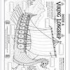 Viking Longship coloring resource Coloring page of a Viking longship with shields along the side, sails full, and a dragon-headed prow set against a northern seascape.