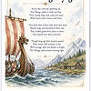 The Viking Voyage - Image Illustration of a Viking longship sailing near a coastline with mountains and a coastal village, warm watercolor tones, historical voyage theme.