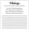 Vikings Stanza Concept Vikings poem page header with lined manuscript and a watercolor landscape featuring a ship and mountains.
