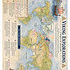 Viking Explorations Map Historical map illustrating Viking explorations across Europe and the North Atlantic with route lines, legends, and compass rose.