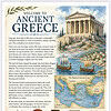 Ancient Greece Poster Ancient Greece travel poster featuring Parthenon, sailing ships, and a regional map with decorative borders.