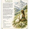 Introduction Poster Vintage Heidi book illustration showing a girl in alpine meadow with a dog, mountains in background.