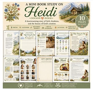 Heidi Book Study | Charlotte Mason Literature Guide | Homeschool Mini Unit Study with Poetry, Copywork & Nature Activities