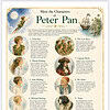 Peter Pan Character Portraits Illustrated collage of Peter Pan characters with descriptions, including Peter Pan, Wendy Darling, Captain Hook, Mr. Smee, and others, from a vintage poster.