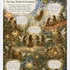 Homeschool Resource Co. Fairy World A whimsical illustration of the Fairy World of Neverland with tiny fairies dancing in a village garden scene illuminated by lanterns, sparkling lights, and a tranquil pond.