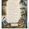 Peter Pan Book Art Poster Vintage illustration of Peter Pan scene with moonlit sky, trees, cottage, and a boy on a bicycle beside a clock, capturing whimsy and adventure for homeschool resource visuals.