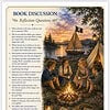 Homeschool Resource Co. Book Discussion Children gathered around a campfire with books and sailboat illustration at dusk for a book discussion scene.